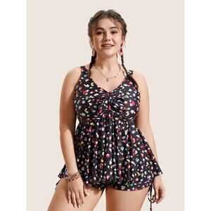 2X 18 20 Plus Size BloomChic Gathered V Neck Swim Top only Stretchy Tankini